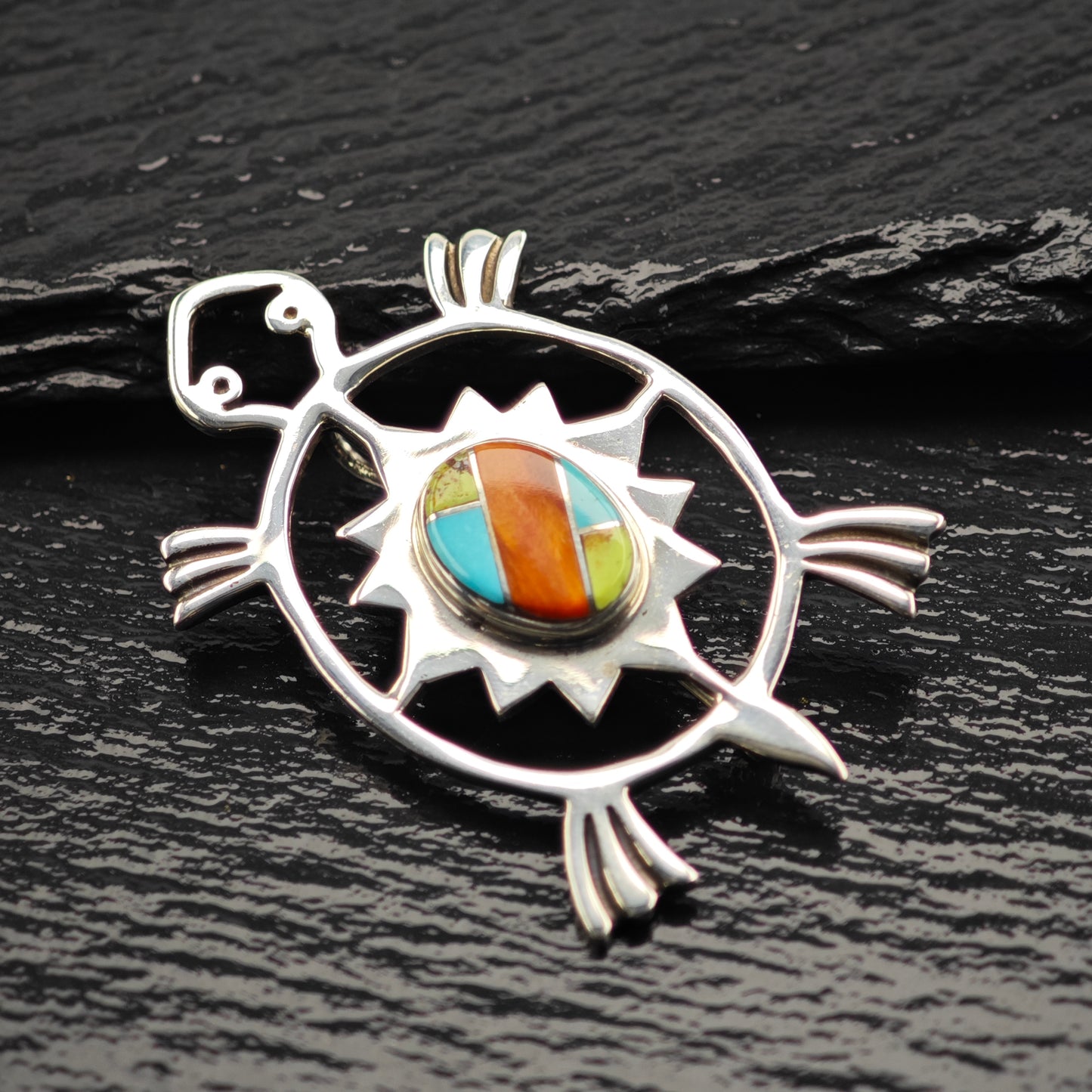 Sw Turtle Inlay Pendant/Brooch Sterling Silver P2937