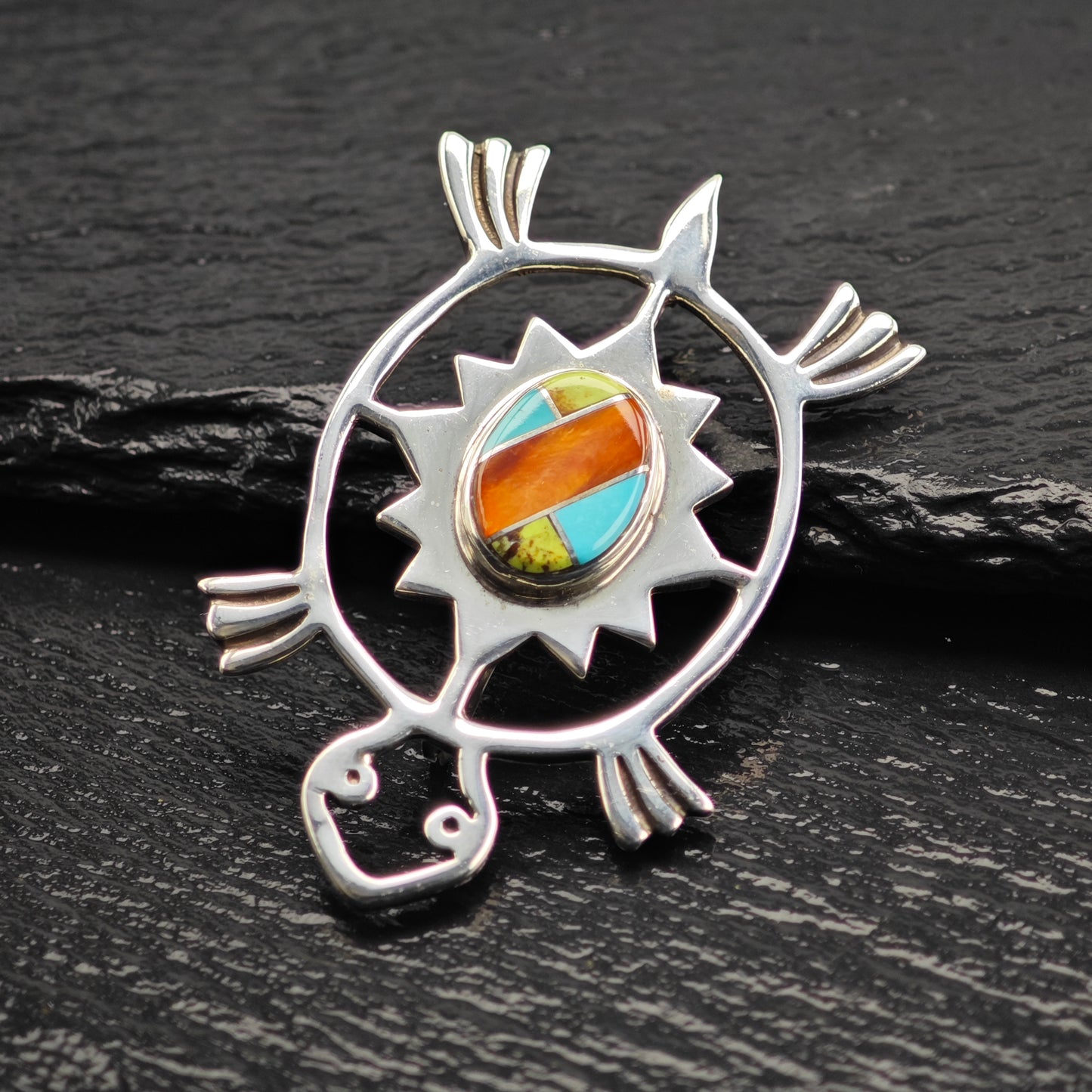 Sw Turtle Inlay Pendant/Brooch Sterling Silver P2937