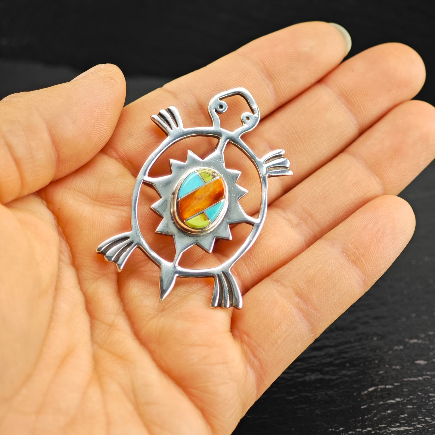 Sw Turtle Inlay Pendant/Brooch Sterling Silver P2937
