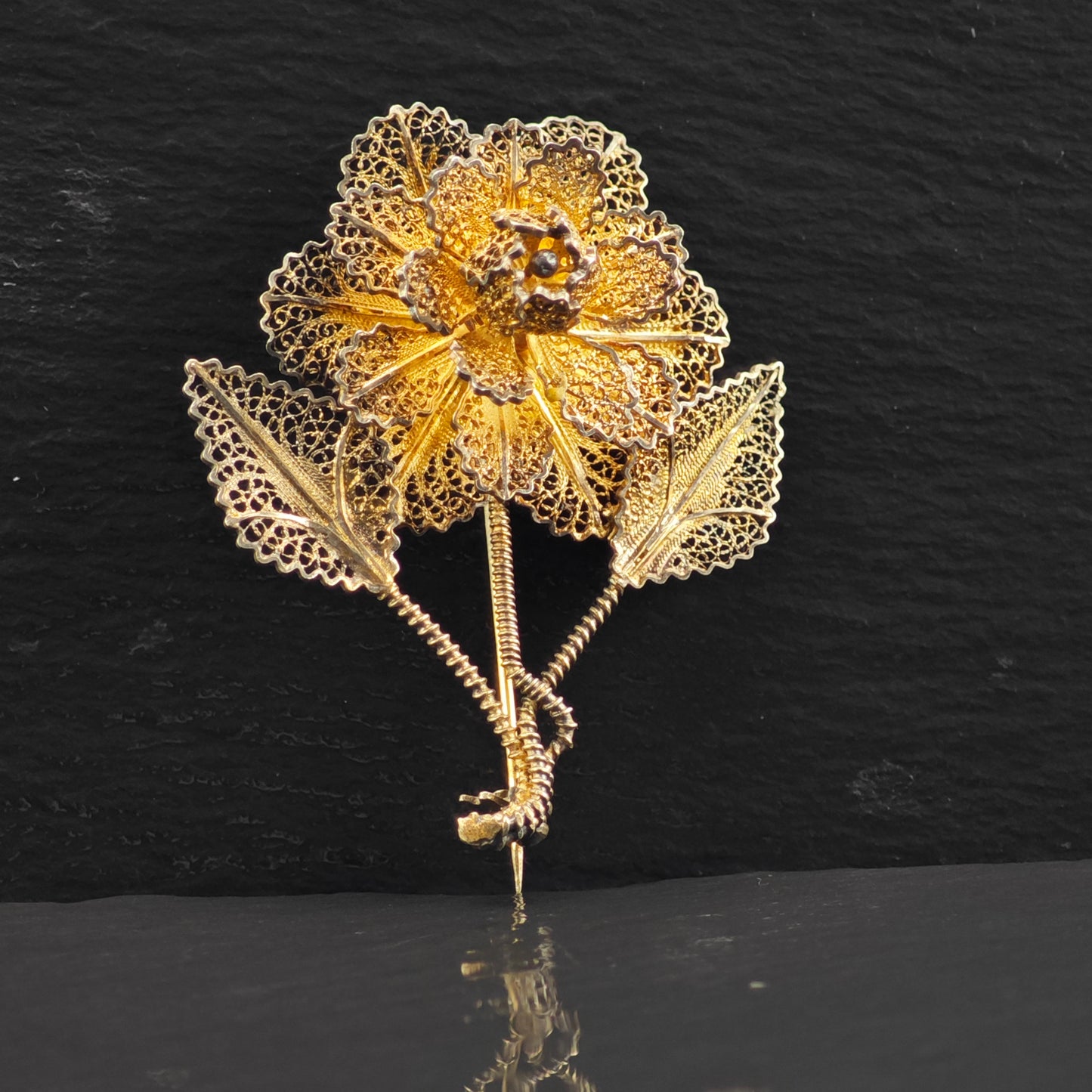 Vintage Gold Gilded Rose Brooch Sterling Silver B2150