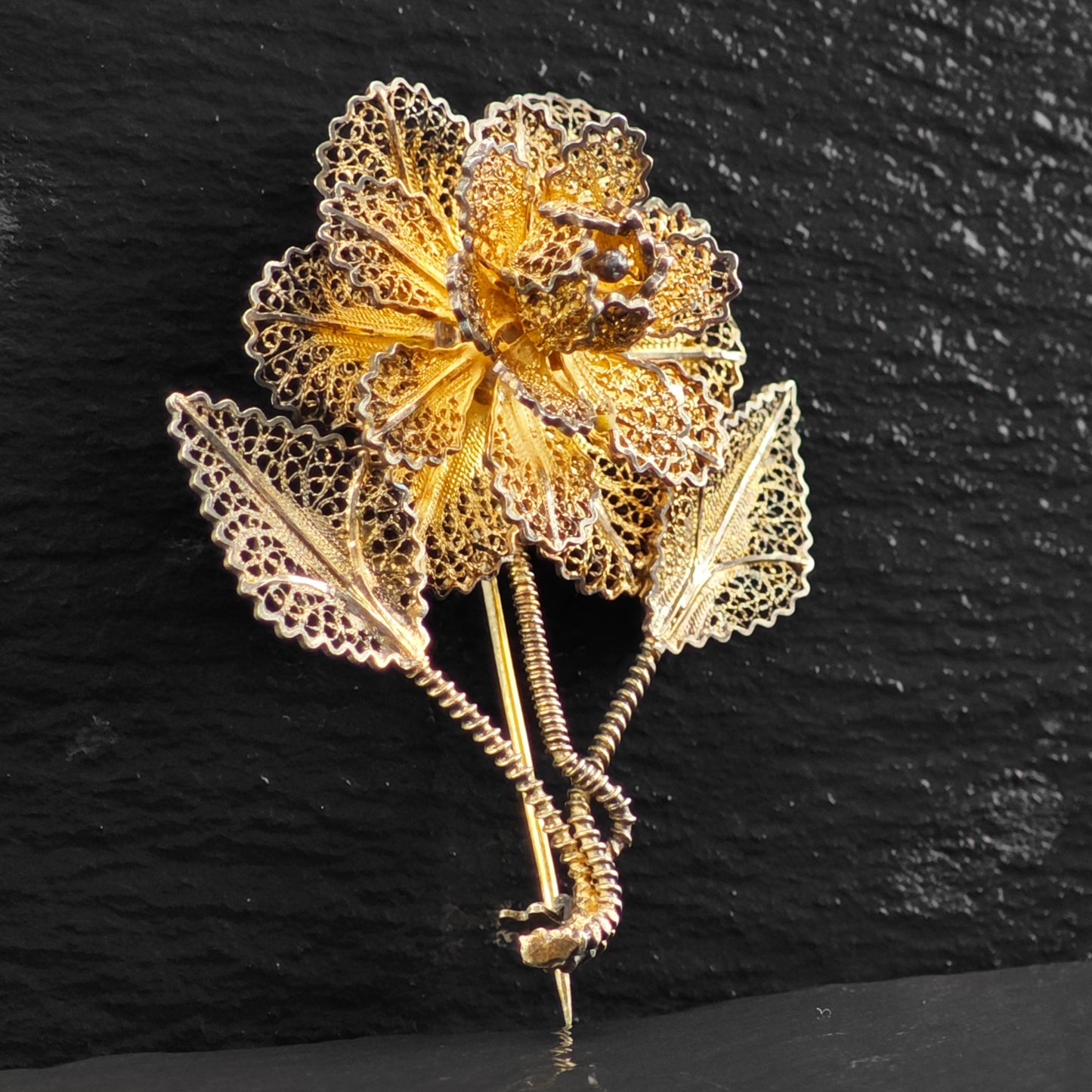 Vintage Gold Gilded Rose Brooch Sterling Silver B2150