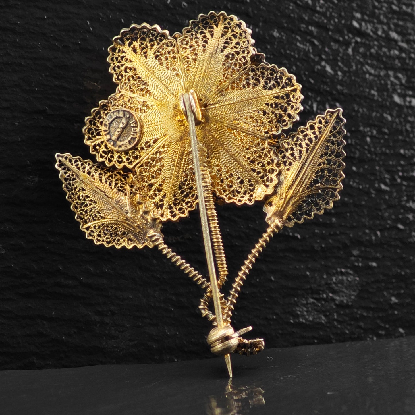Vintage Gold Gilded Rose Brooch Sterling Silver B2150