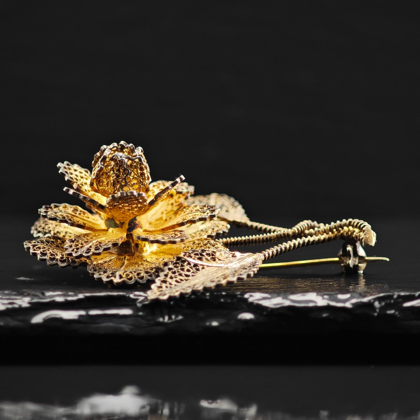 Vintage Gold Gilded Rose Brooch Sterling Silver B2150