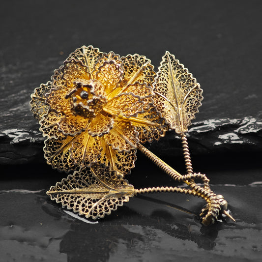 Vintage Gold Gilded Rose Brooch Sterling Silver B2150