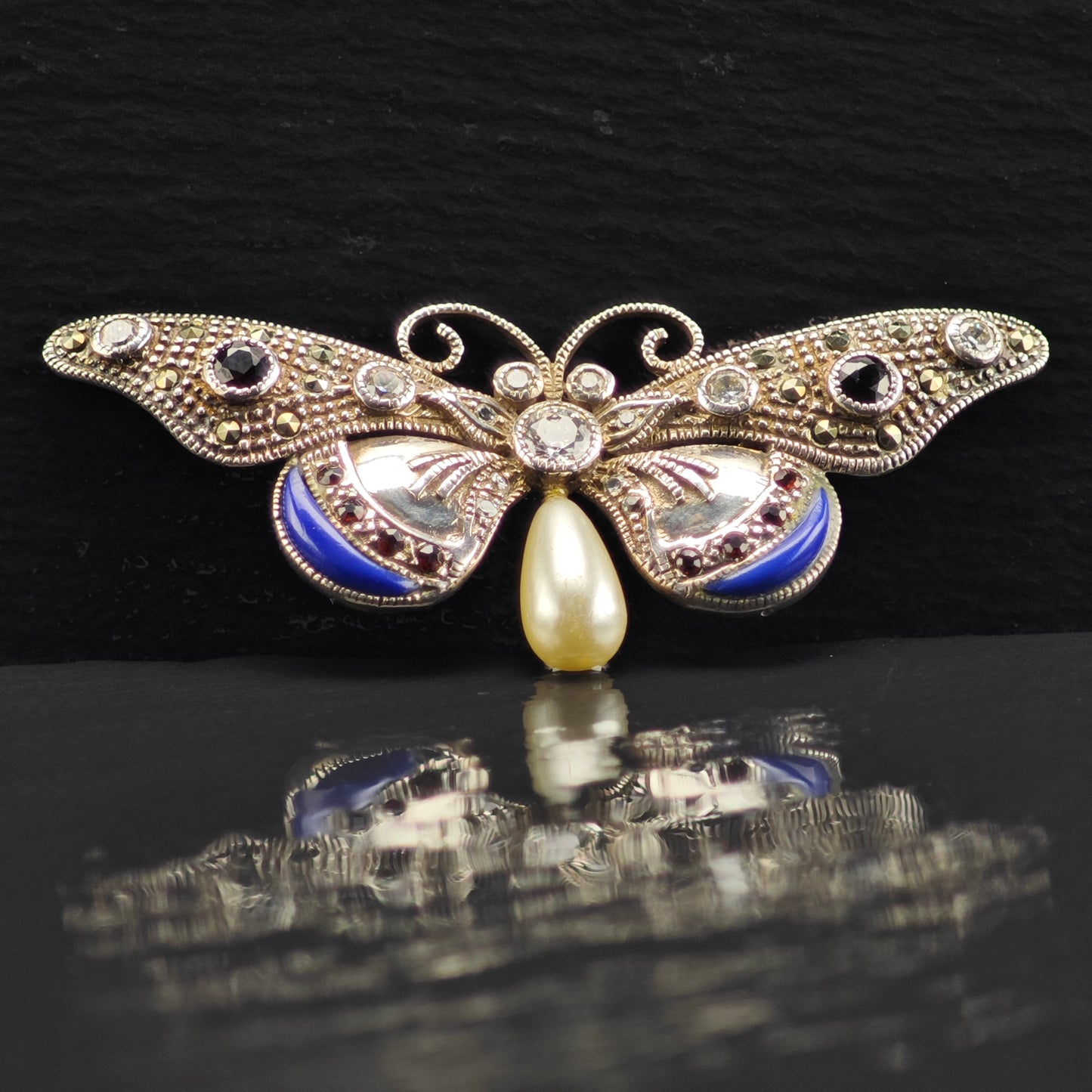 Butterfly Ruby and Pearl Brooch Sterling Silver B2152
