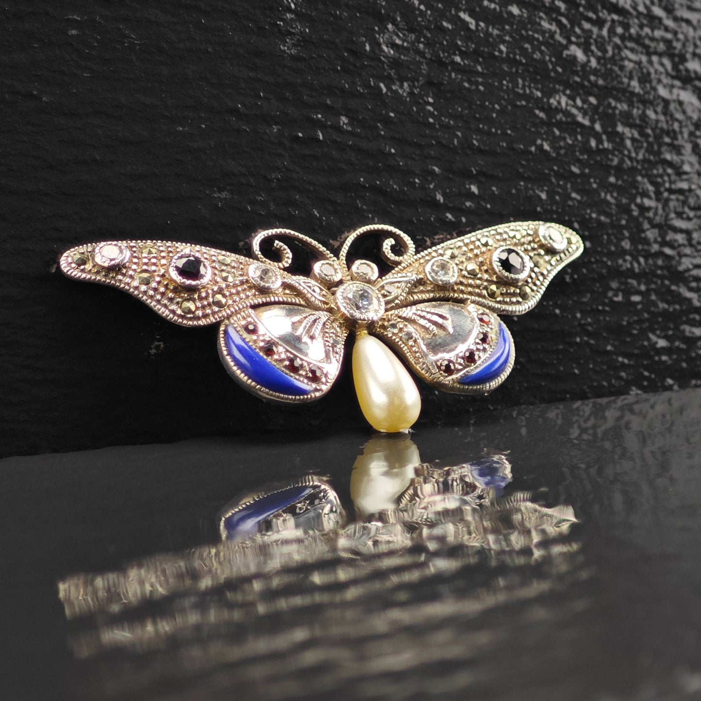 Butterfly Ruby and Pearl Brooch Sterling Silver B2152