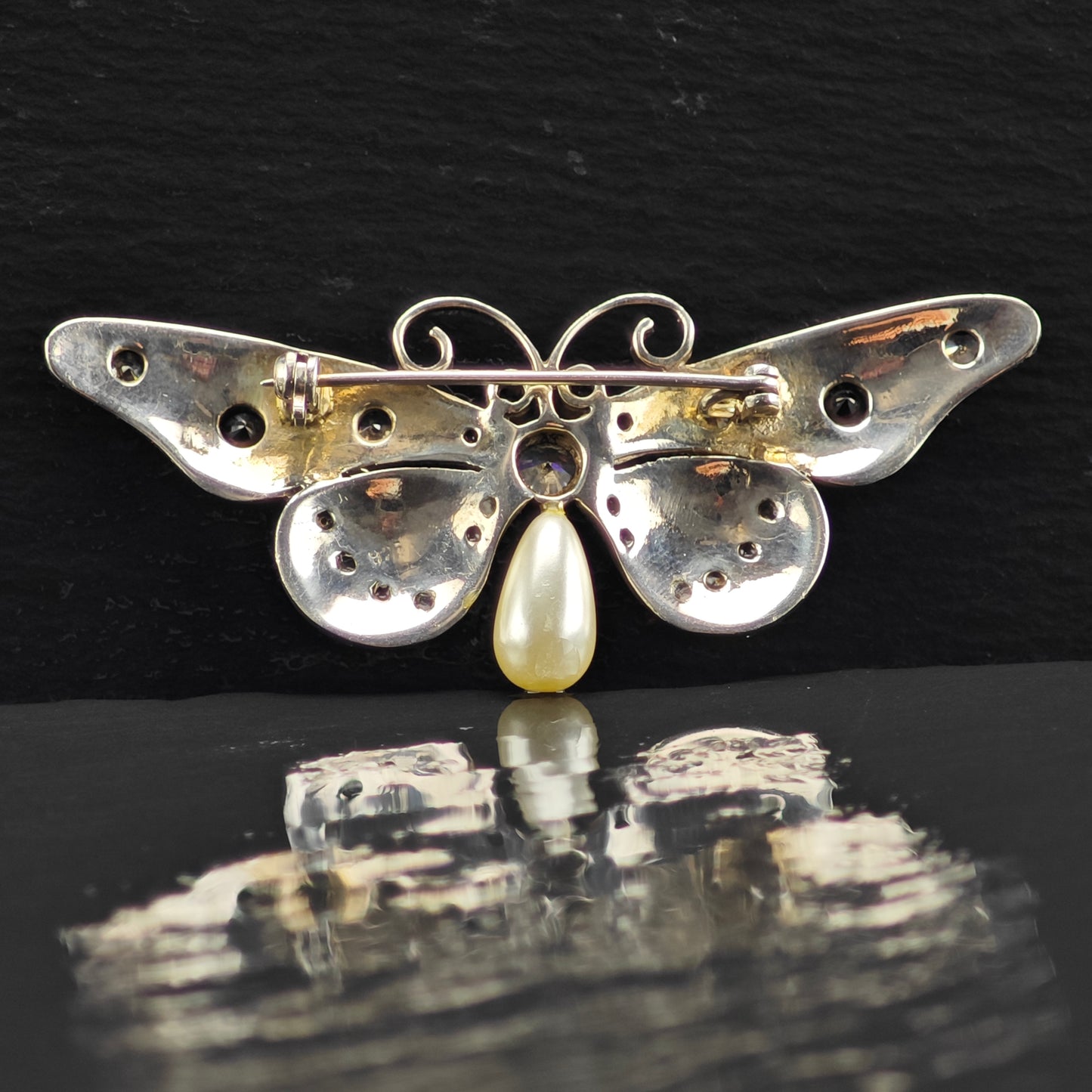 Butterfly Ruby and Pearl Brooch Sterling Silver B2152