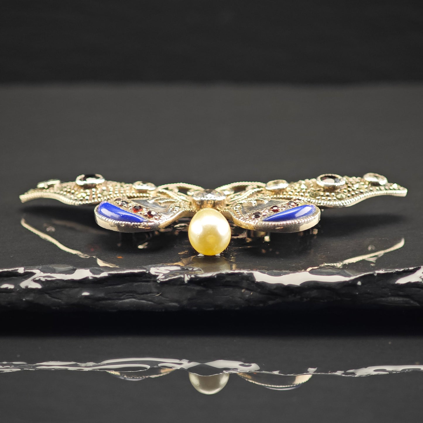 Butterfly Ruby and Pearl Brooch Sterling Silver B2152