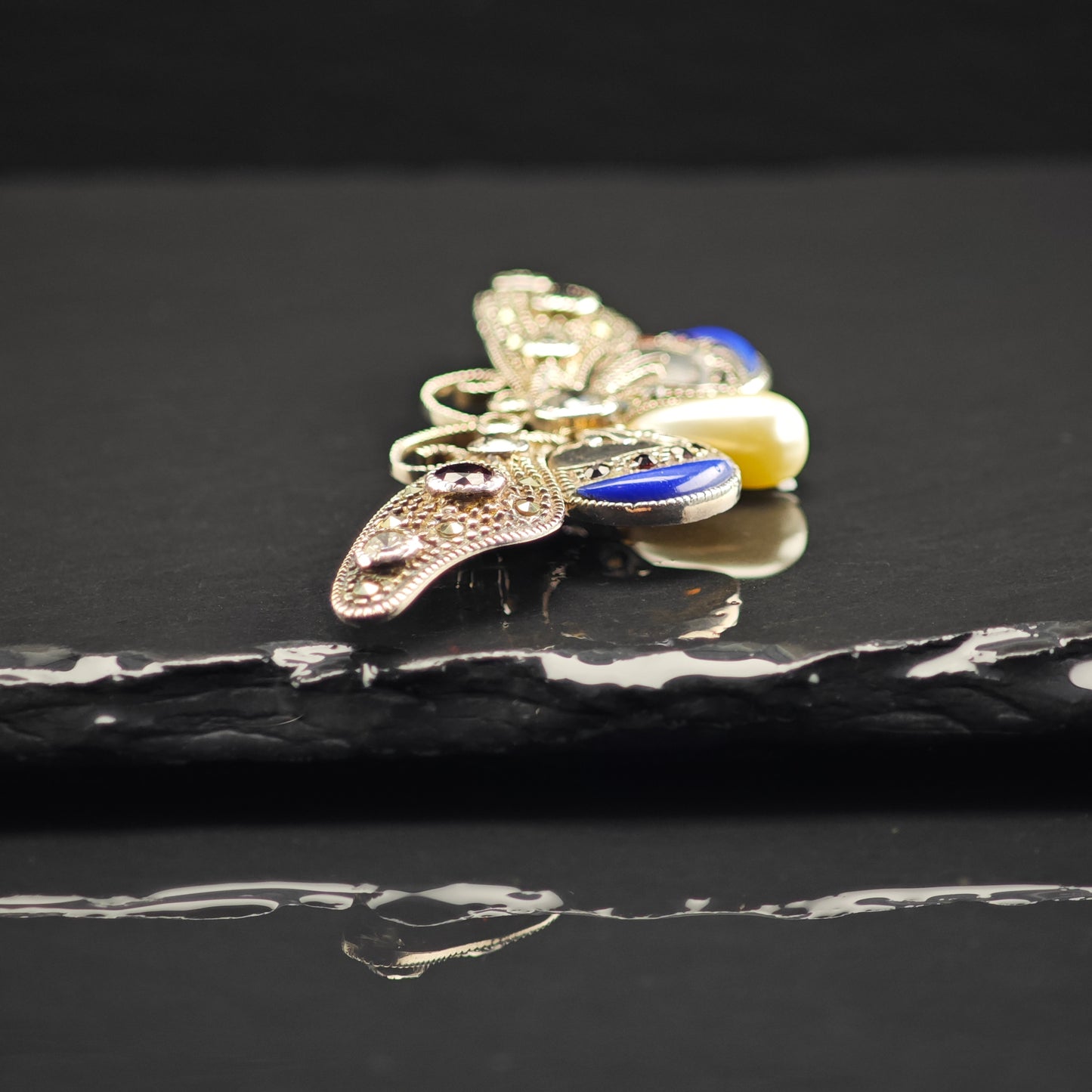 Butterfly Ruby and Pearl Brooch Sterling Silver B2152