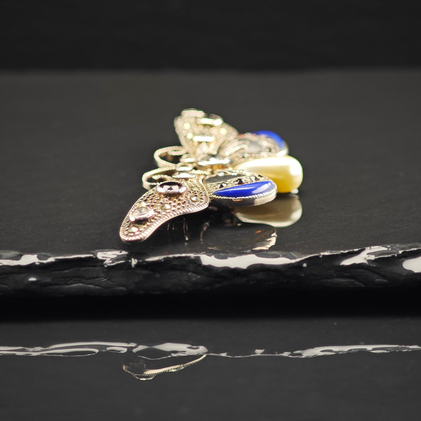 Butterfly Ruby and Pearl Brooch Sterling Silver B2152