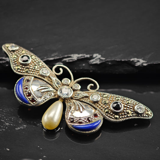 Butterfly Ruby and Pearl Brooch Sterling Silver B2152