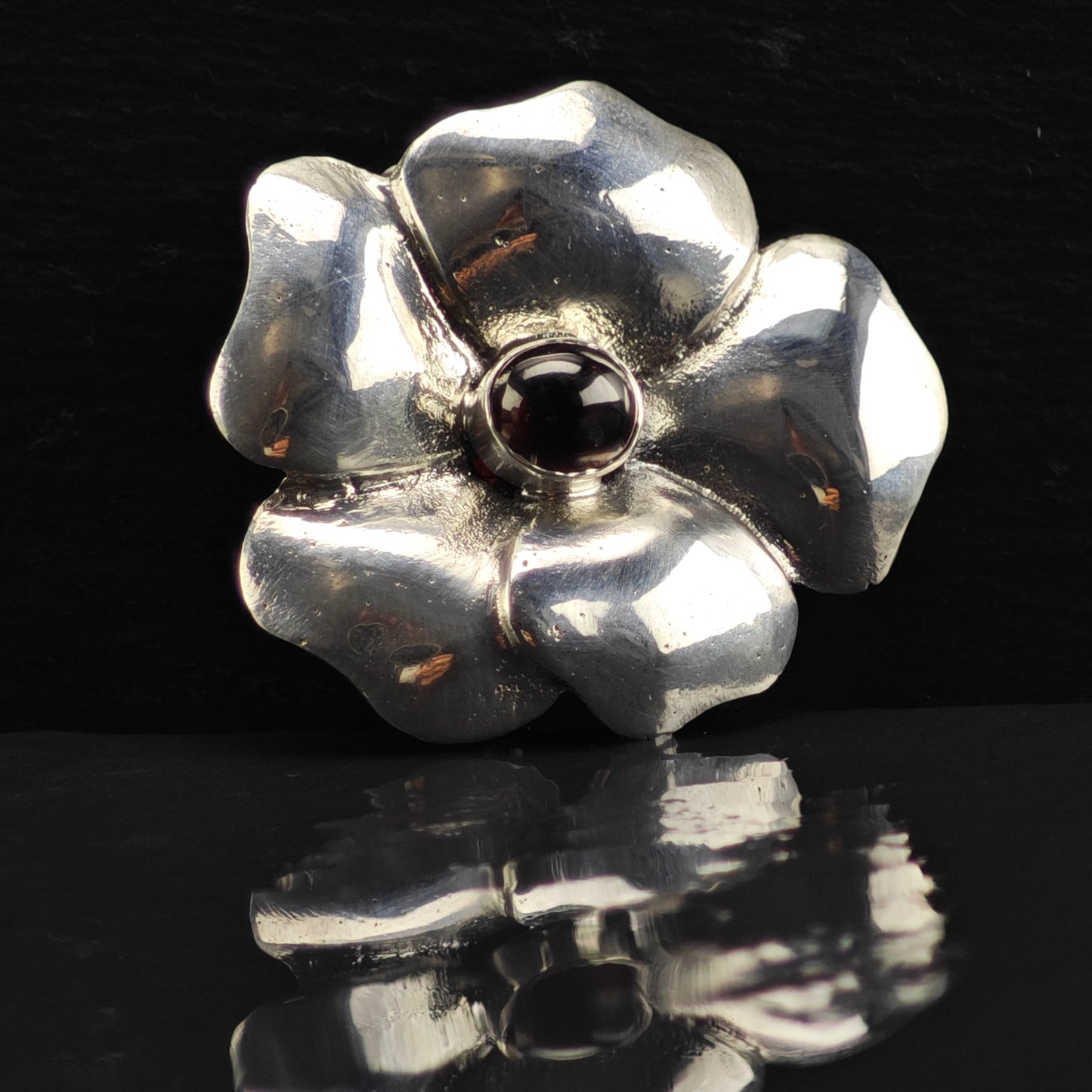 Garnet Pansy Flower Brooch Sterling Silver B2153