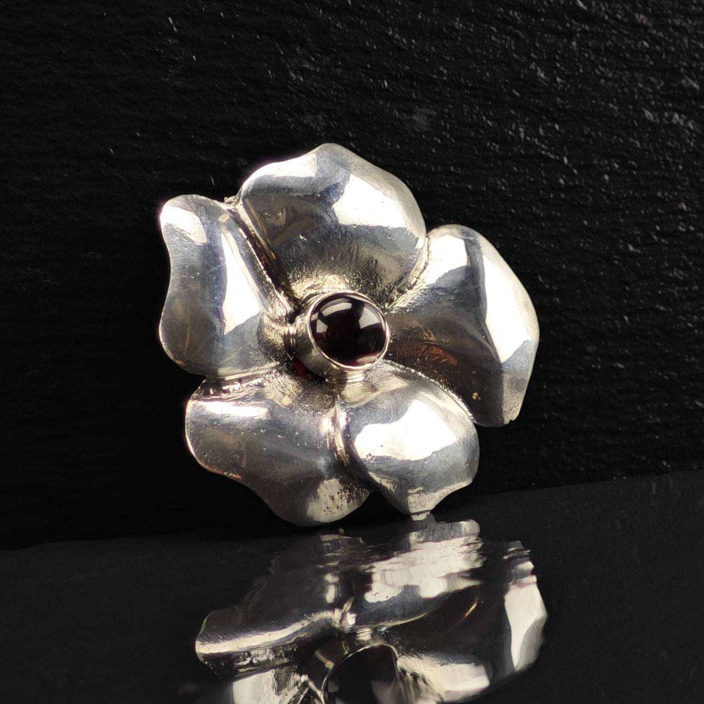 Garnet Pansy Flower Brooch Sterling Silver B2153