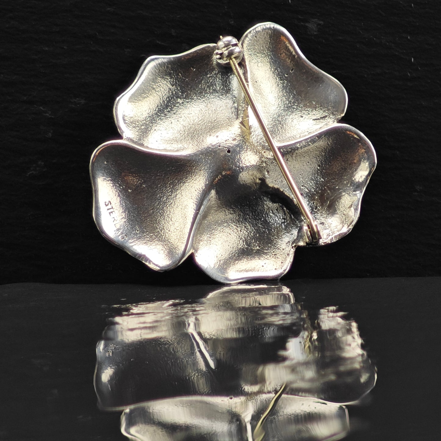 Garnet Pansy Flower Brooch Sterling Silver B2153