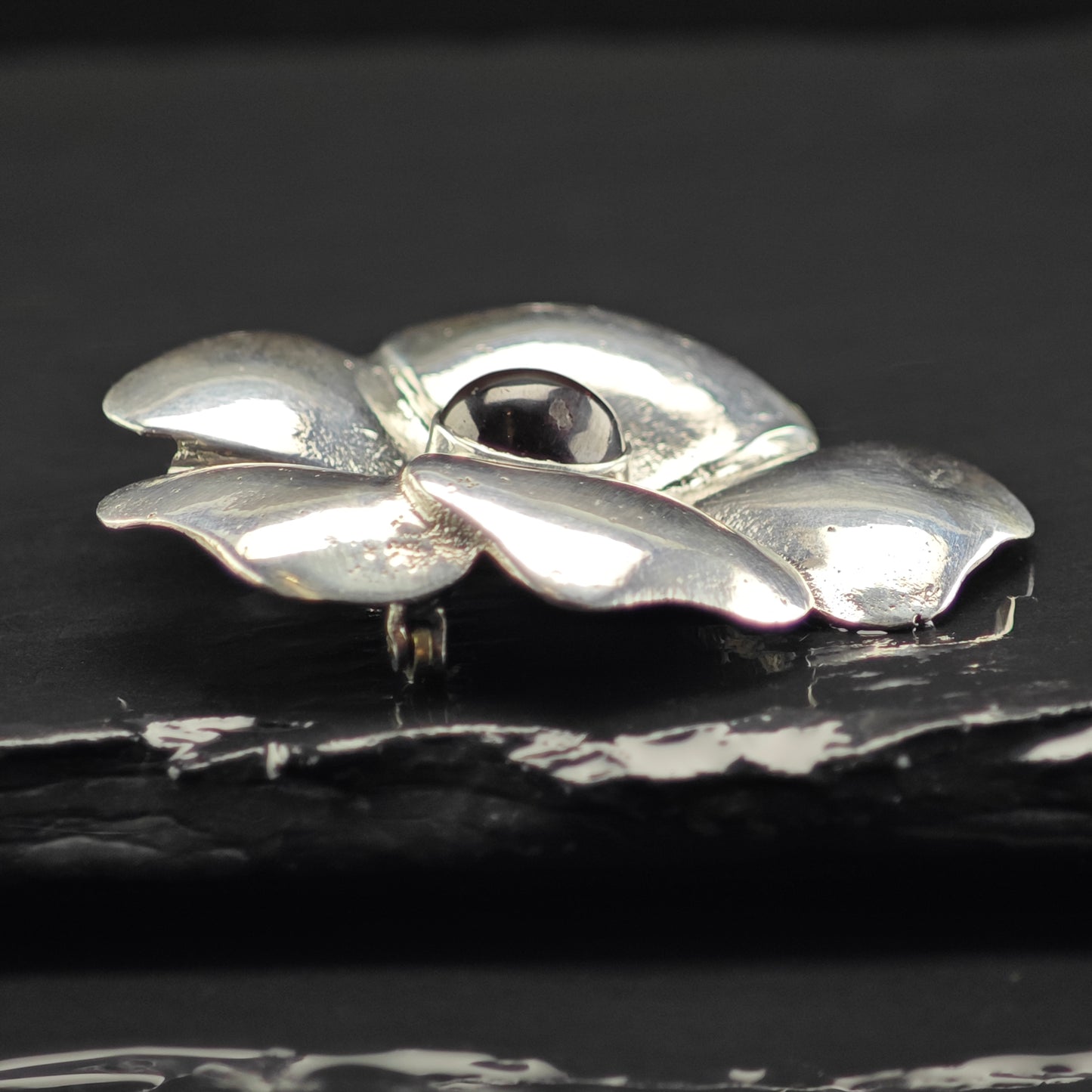 Garnet Pansy Flower Brooch Sterling Silver B2153