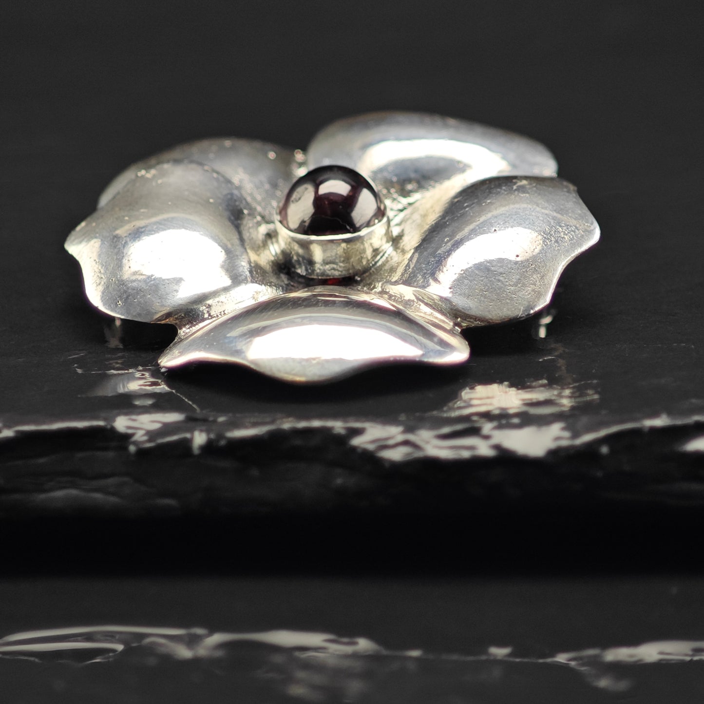 Garnet Pansy Flower Brooch Sterling Silver B2153