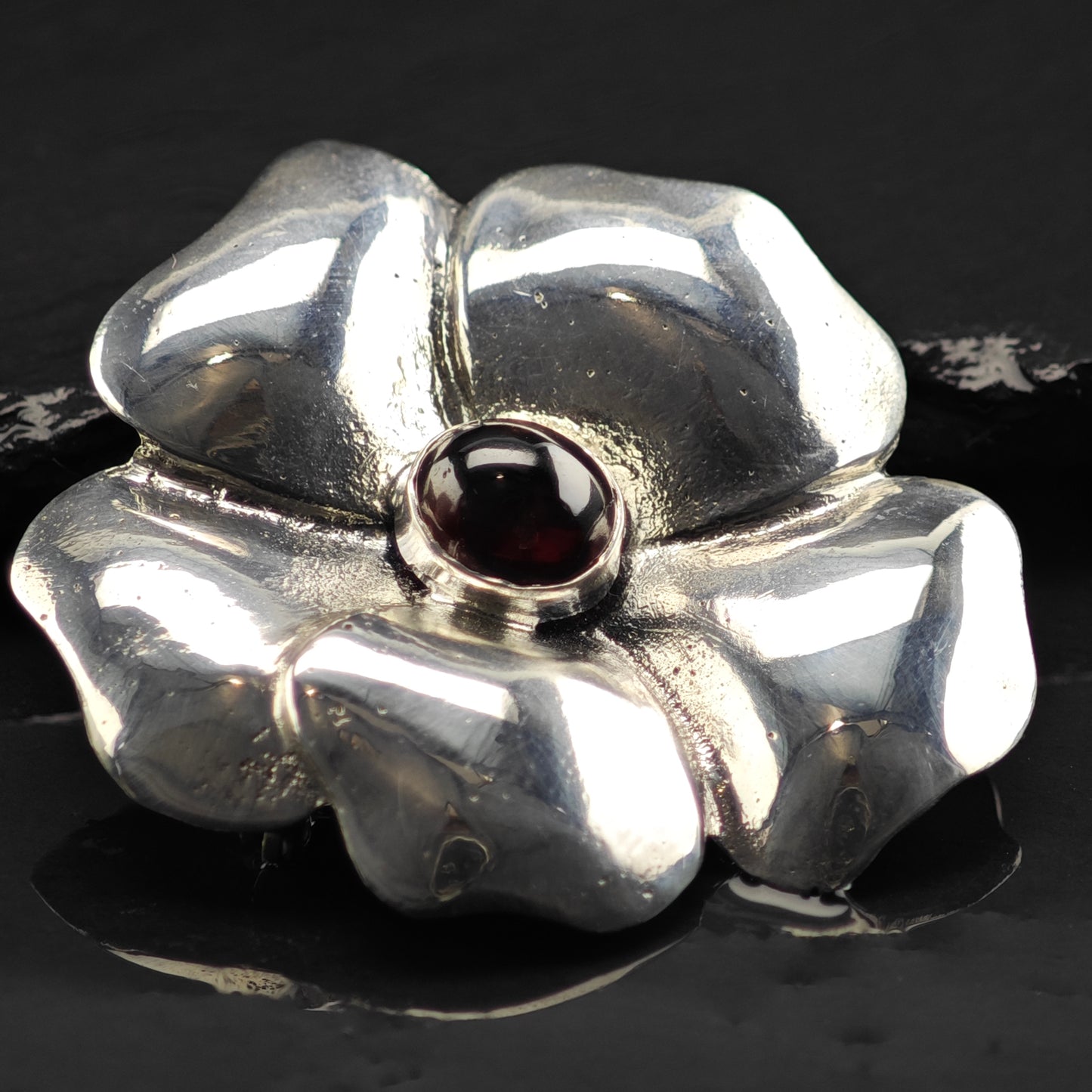 Garnet Pansy Flower Brooch Sterling Silver B2153