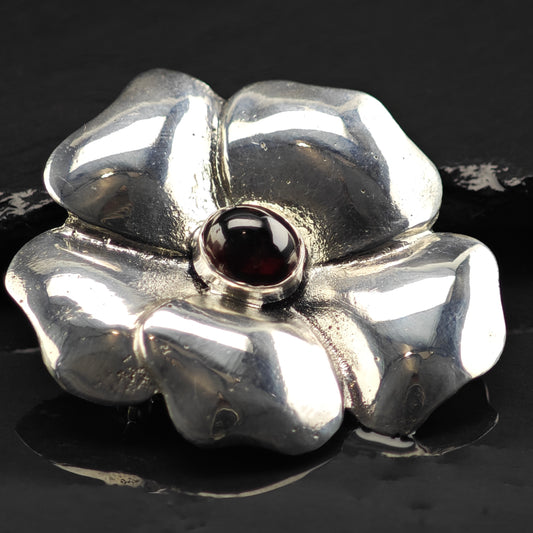 Garnet Pansy Flower Brooch Sterling Silver B2153