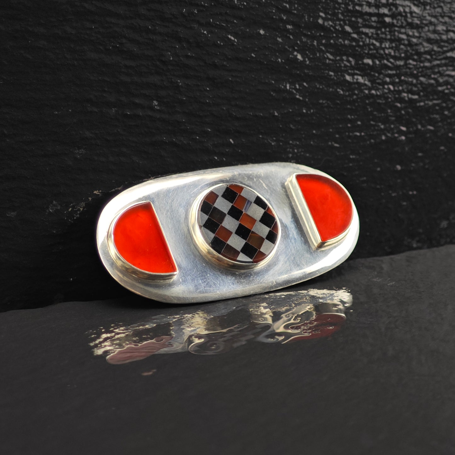 GFMW Mid Century Multistone Brooch Sterling Silver B2155