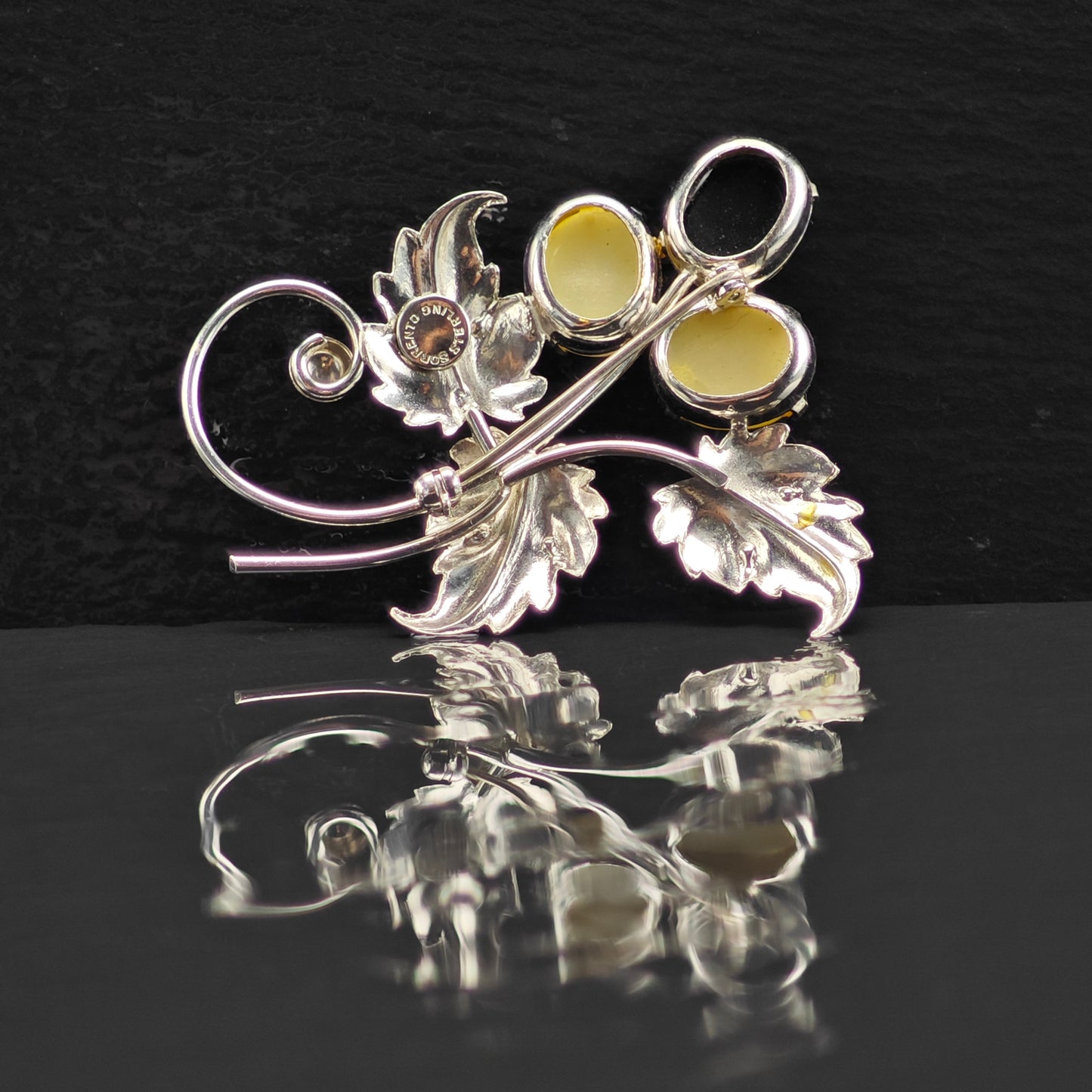 Vintage Opal Doublet Leaf Brooch Sterling Silver B2157