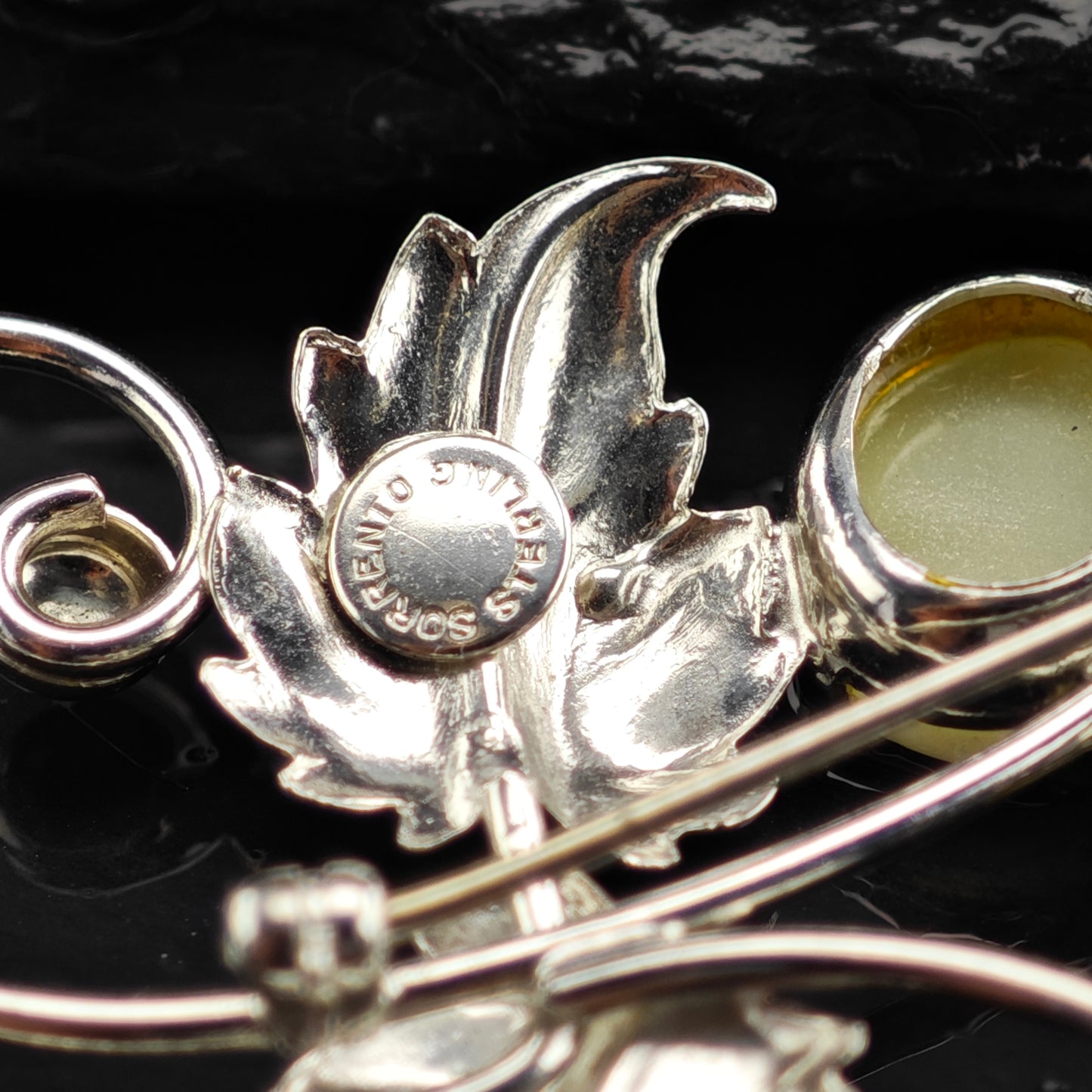 Vintage Opal Doublet Leaf Brooch Sterling Silver B2157