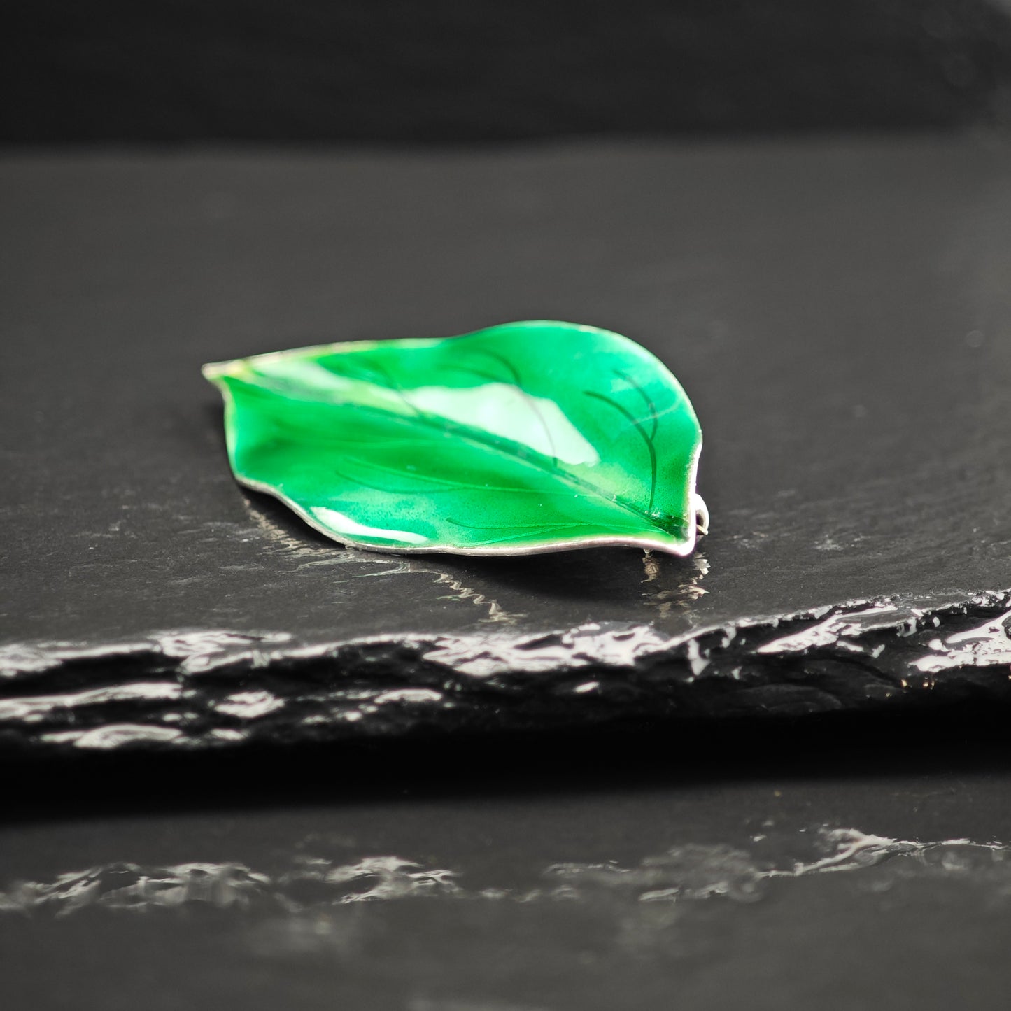 Denmark Enamel Leaf Brooch Sterling Silver B2161