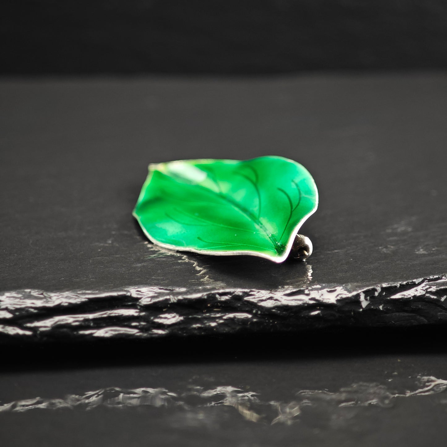 Denmark Enamel Leaf Brooch Sterling Silver B2161
