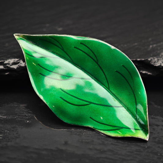 Denmark Enamel Leaf Brooch Sterling Silver B2161