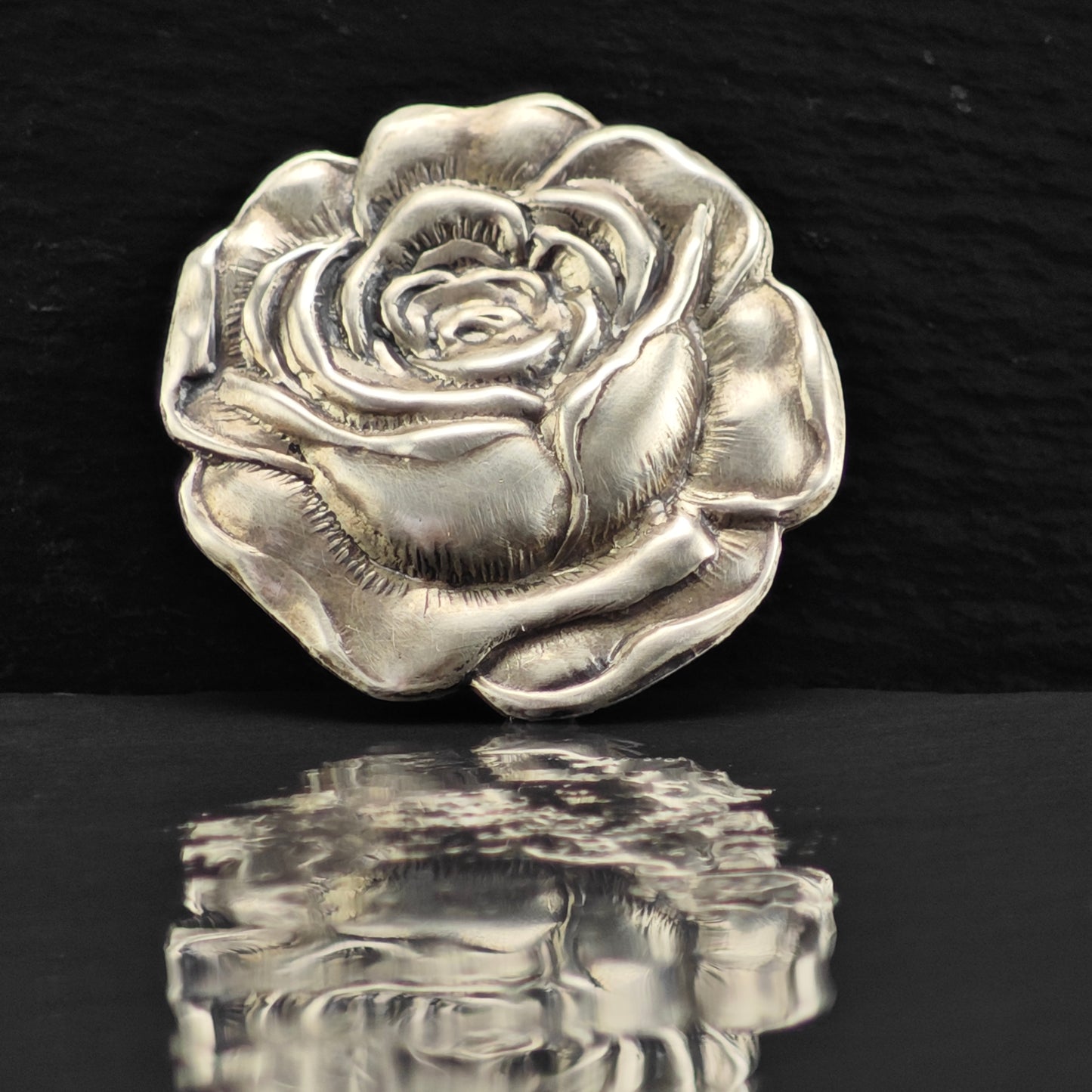 Repousse Rose Brooch Sterling Silver B2163