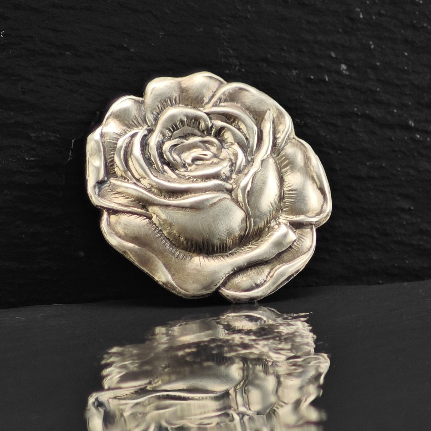 Repousse Rose Brooch Sterling Silver B2163