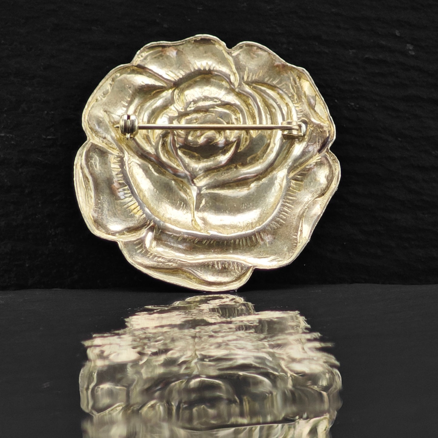 Repousse Rose Brooch Sterling Silver B2163