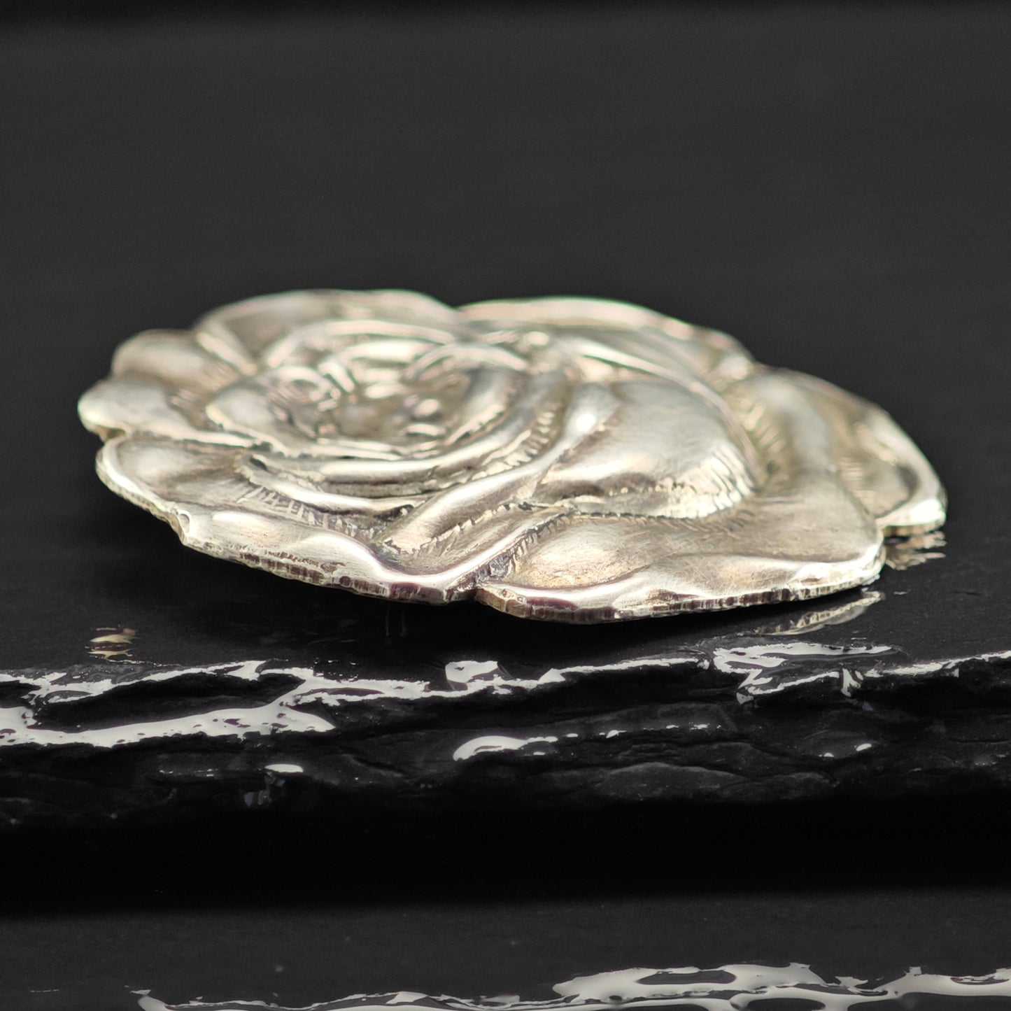 Repousse Rose Brooch Sterling Silver B2163