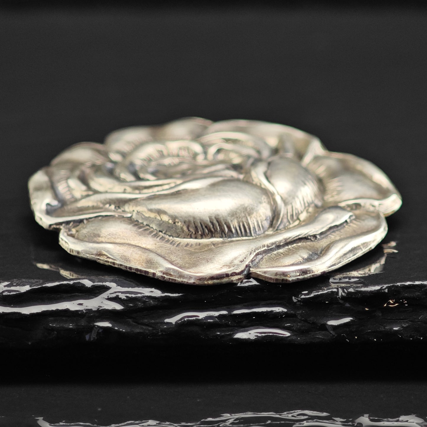 Repousse Rose Brooch Sterling Silver B2163