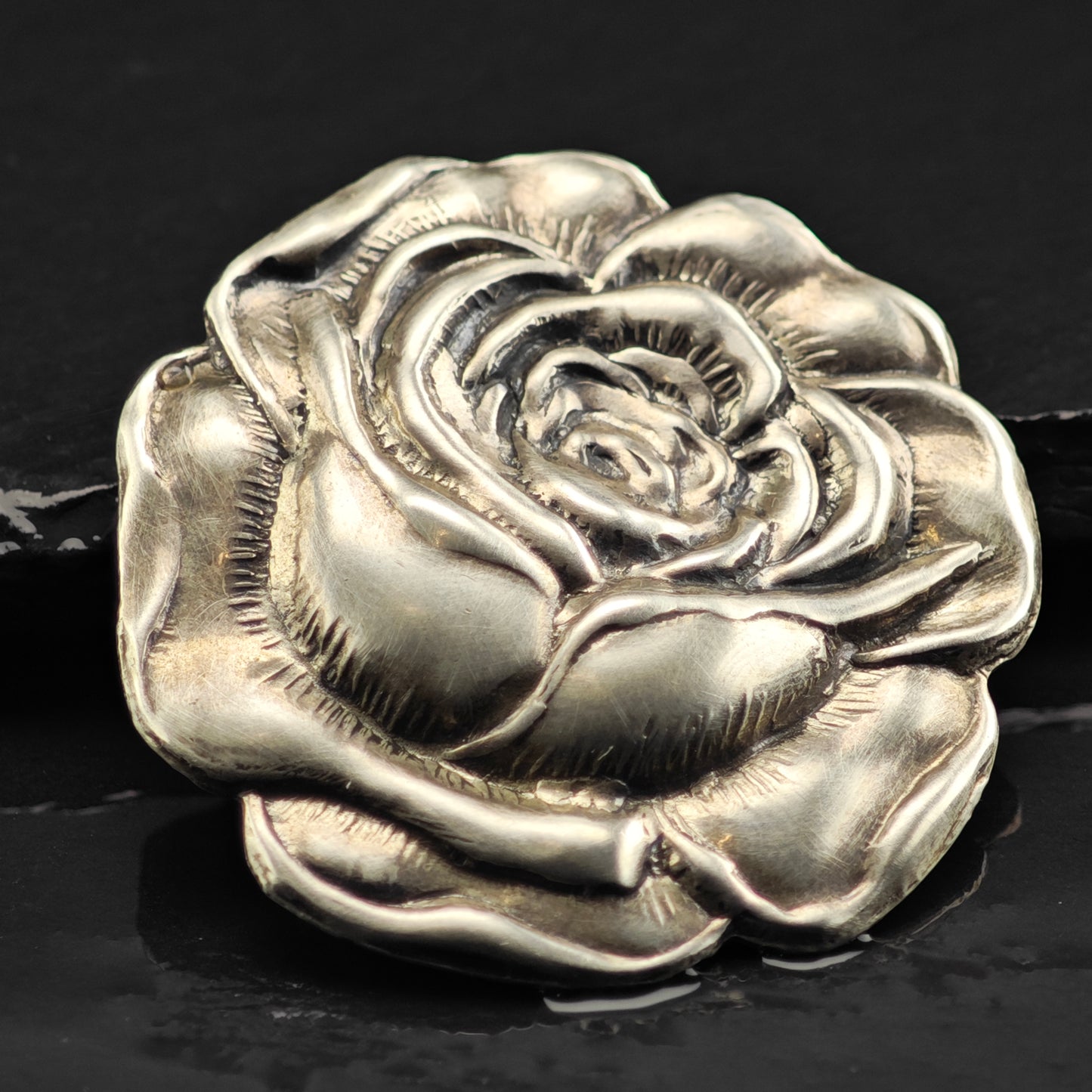 Repousse Rose Brooch Sterling Silver B2163
