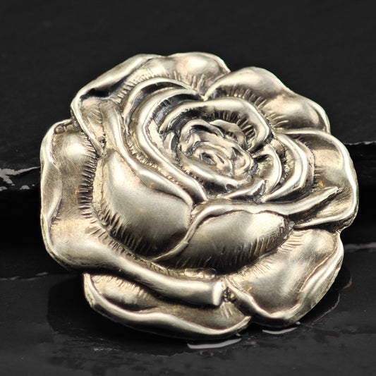 Repousse Rose Brooch Sterling Silver B2163
