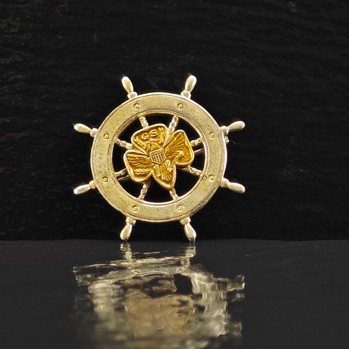 GS Military Helm Brass Accent Brooch Sterling Silver B2166