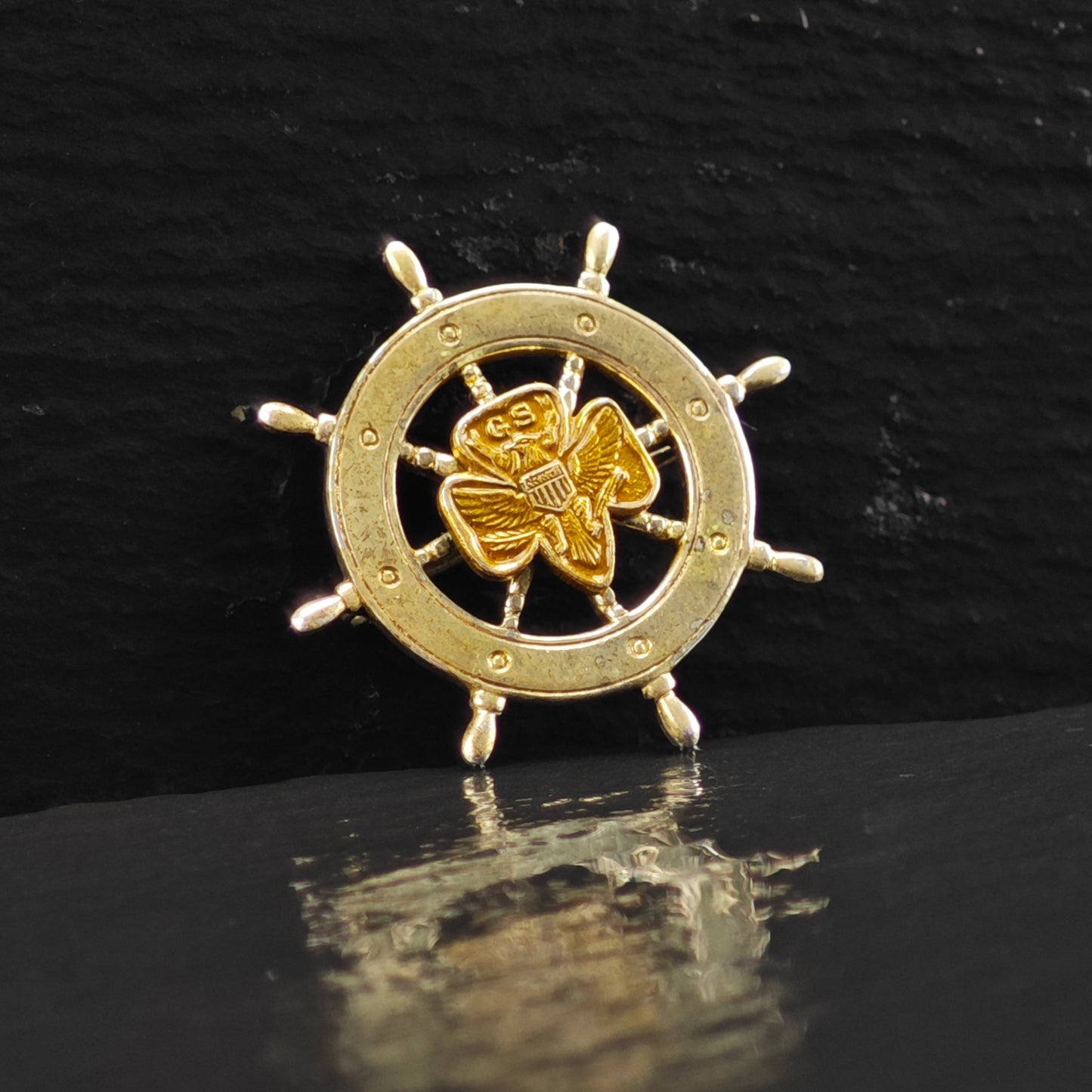 GS Military Helm Brass Accent Brooch Sterling Silver B2166