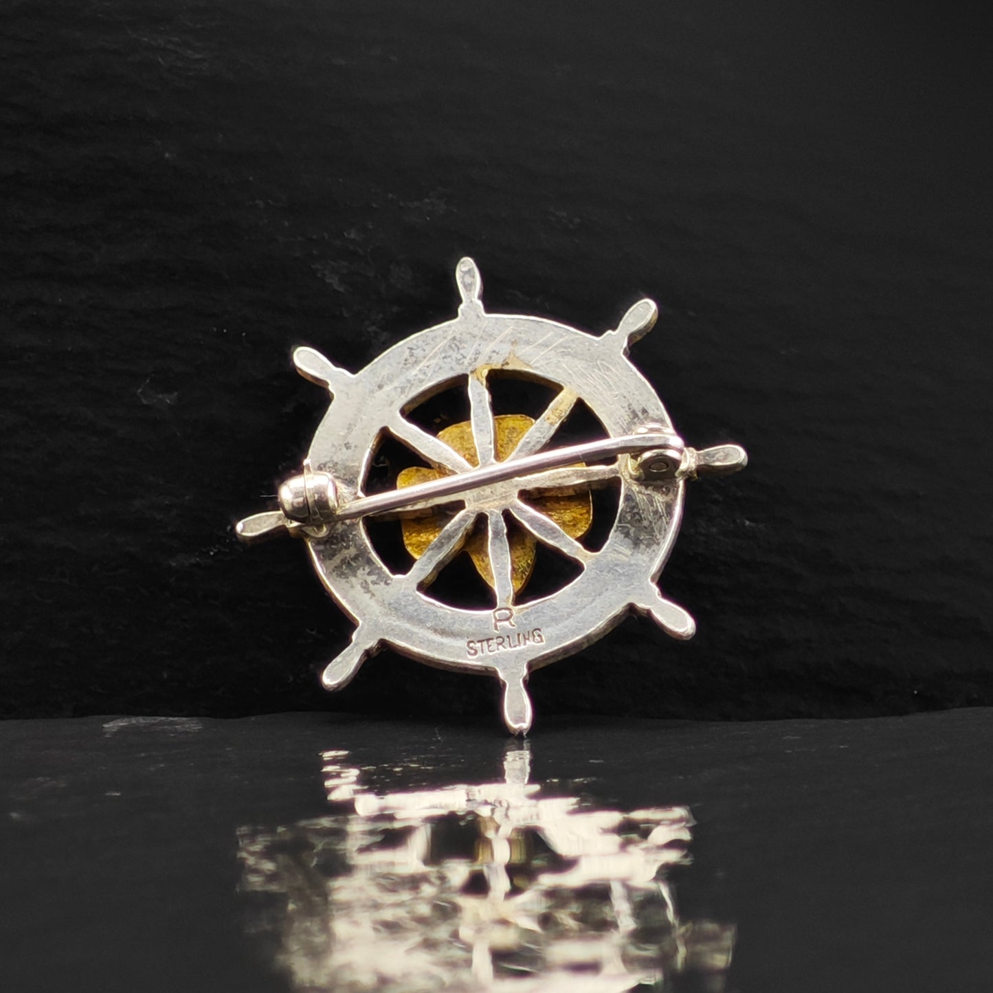 GS Military Helm Brass Accent Brooch Sterling Silver B2166