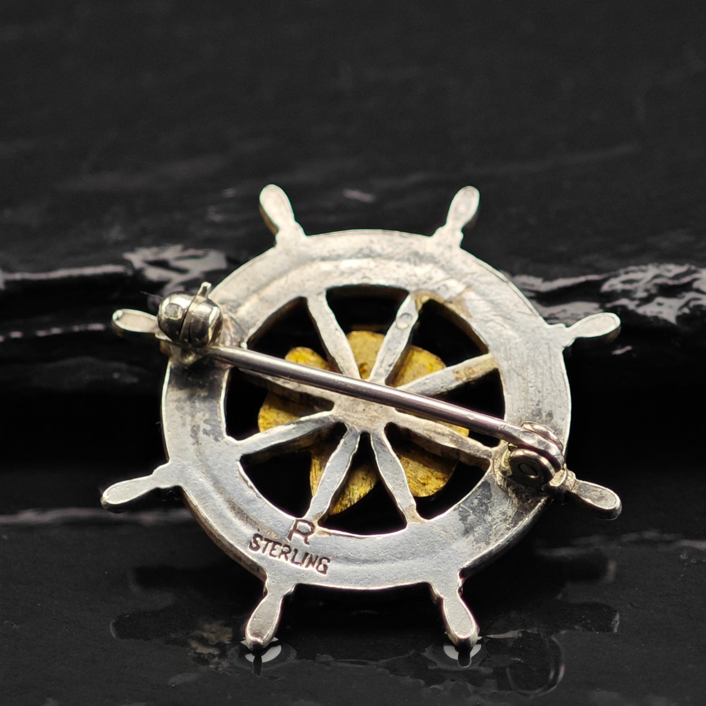 GS Military Helm Brass Accent Brooch Sterling Silver B2166