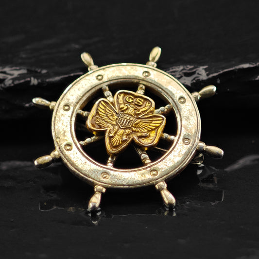 GS Military Helm Brass Accent Brooch Sterling Silver B2166