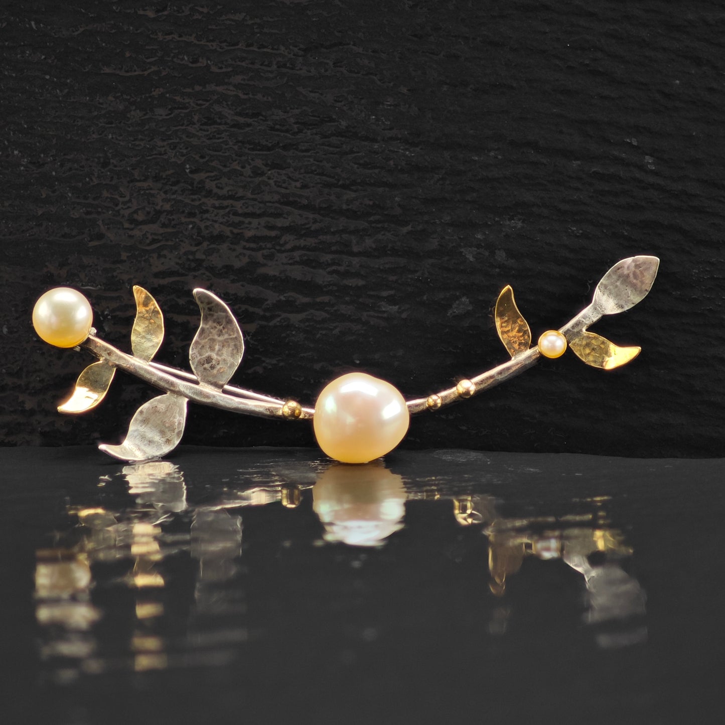 Talma Pearl Solid Gold Accent Branch Brooch Sterling Silver B2169