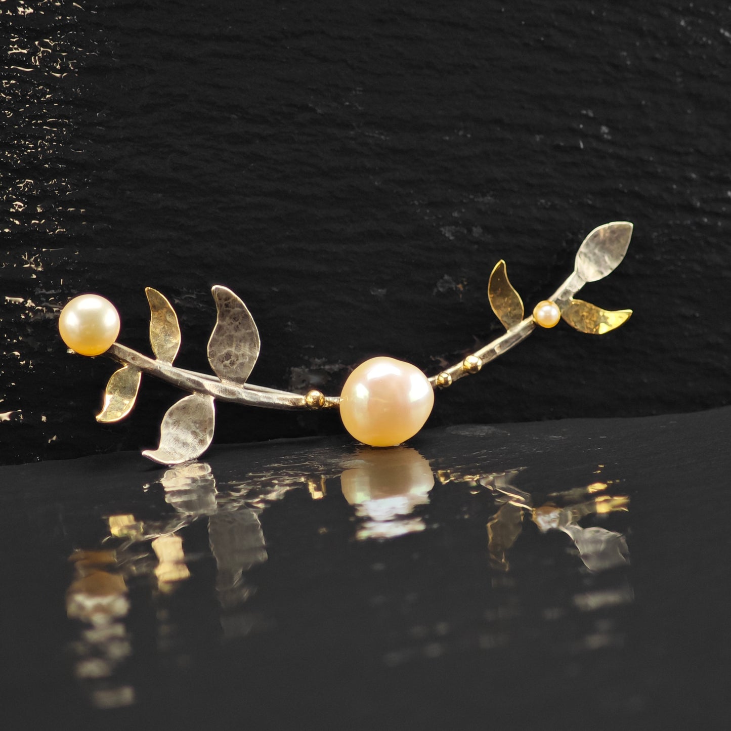 Talma Pearl Solid Gold Accent Branch Brooch Sterling Silver B2169