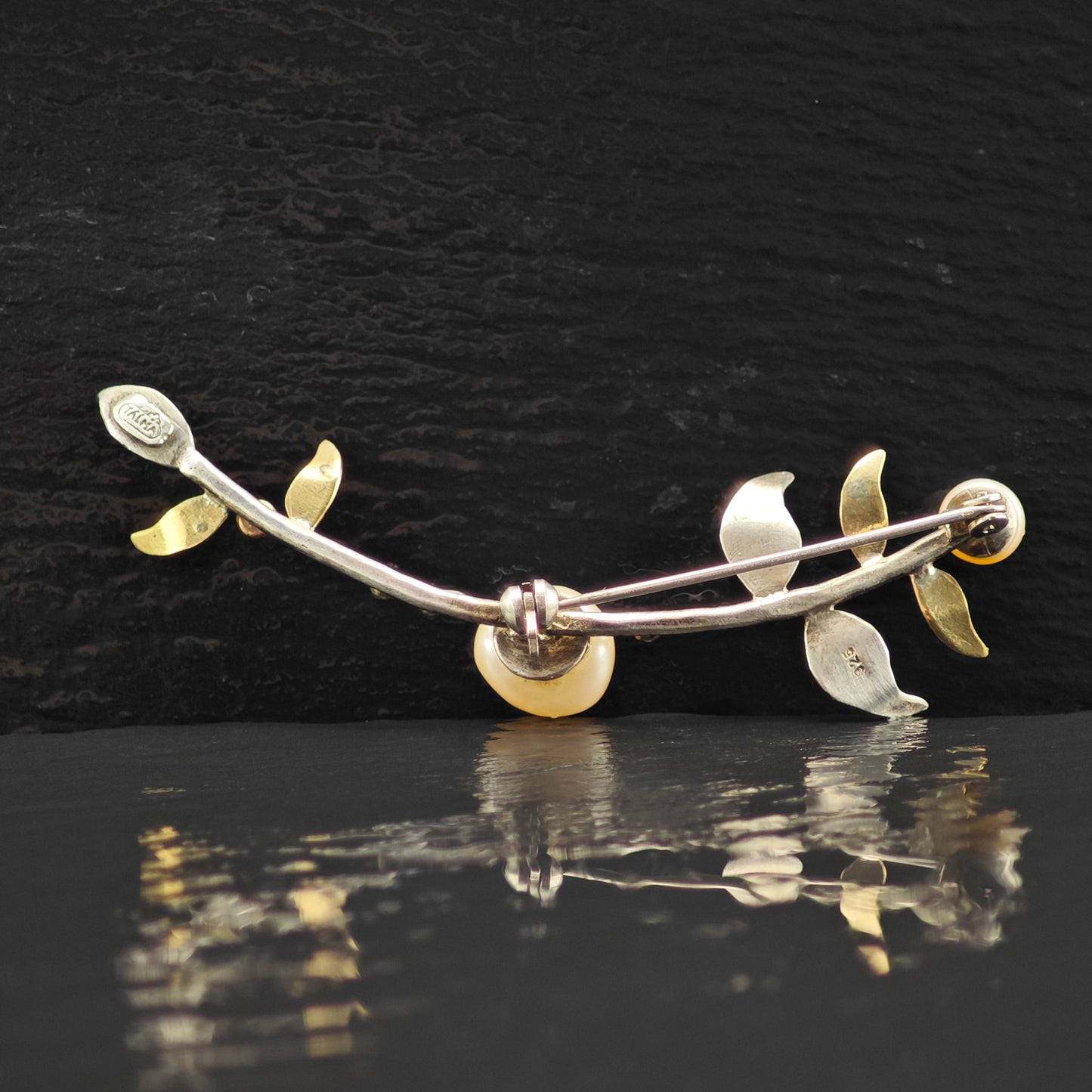 Talma Pearl Solid Gold Accent Branch Brooch Sterling Silver B2169