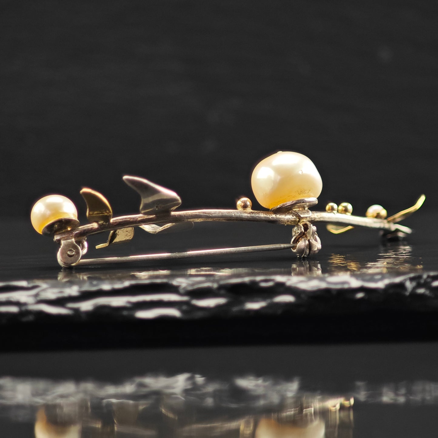Talma Pearl Solid Gold Accent Branch Brooch Sterling Silver B2169