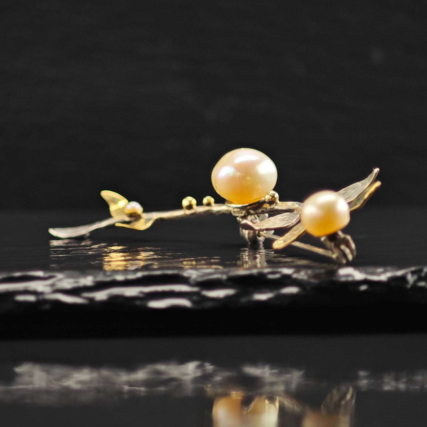 Talma Pearl Solid Gold Accent Branch Brooch Sterling Silver B2169