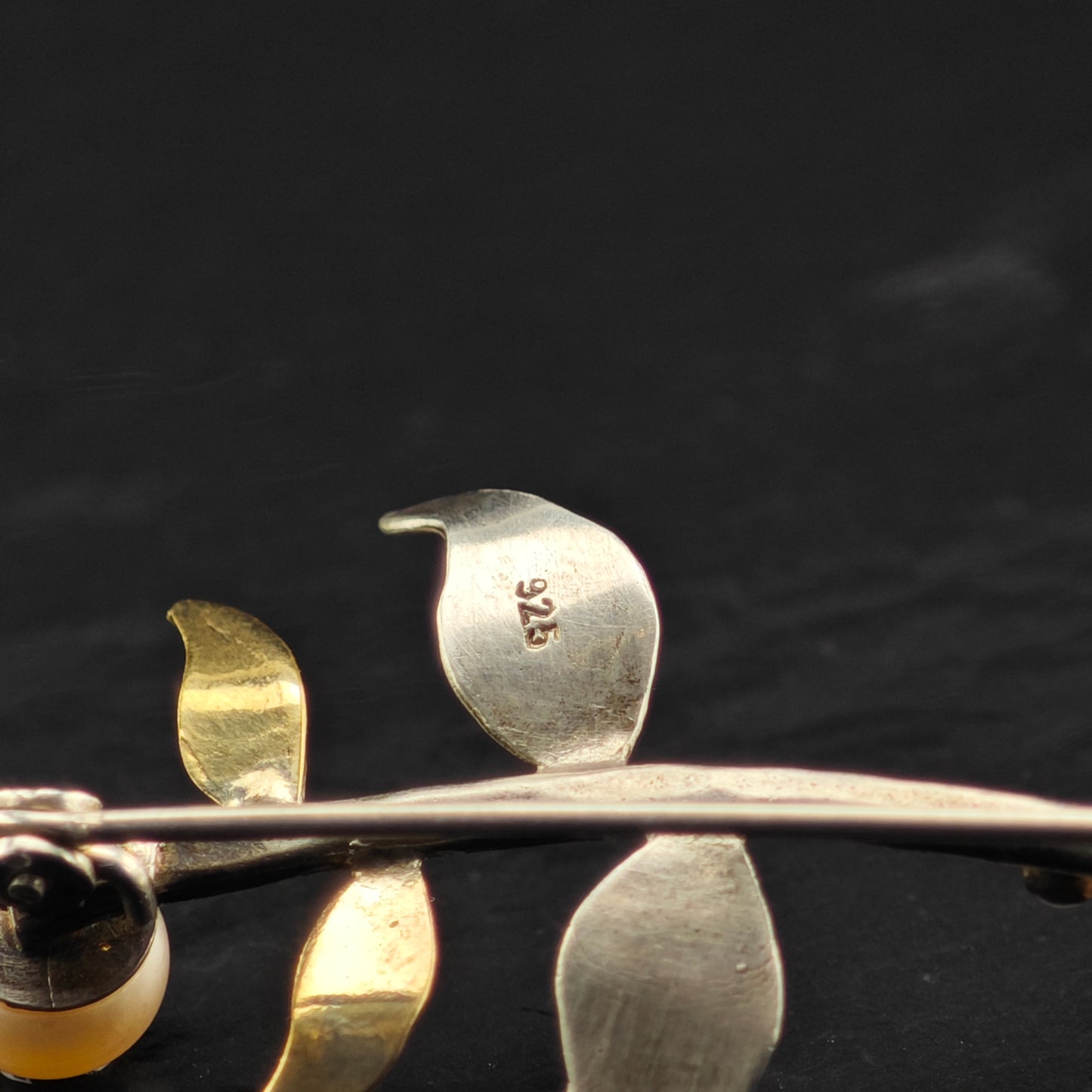Talma Pearl Solid Gold Accent Branch Brooch Sterling Silver B2169