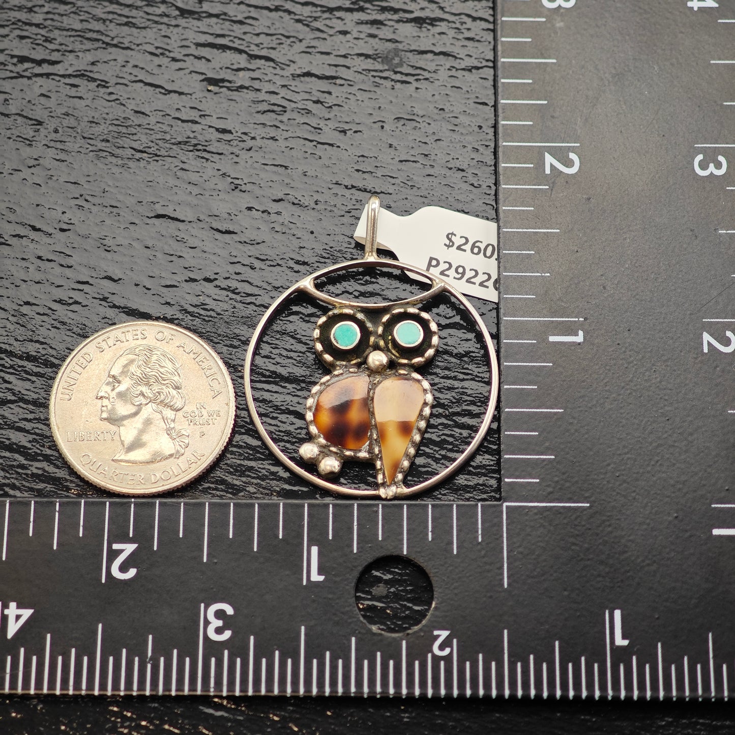 Zuni Turquiose Owl Pendant Sterling Silver P2922