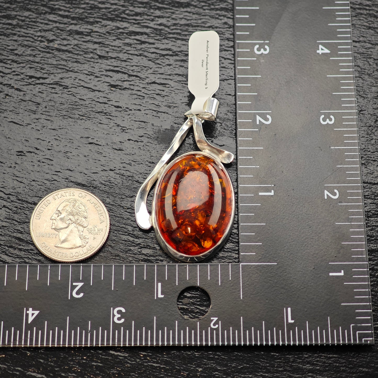 Natural Amber Oval Pendant Sterling Silver P2932