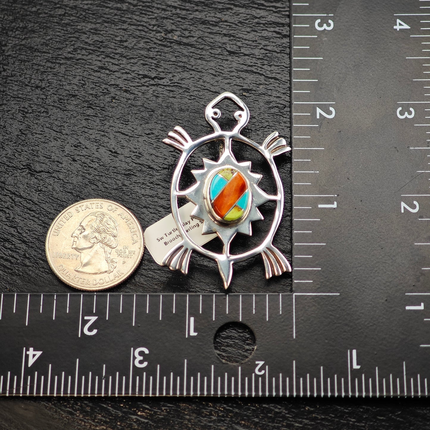 Sw Turtle Inlay Pendant/Brooch Sterling Silver P2937