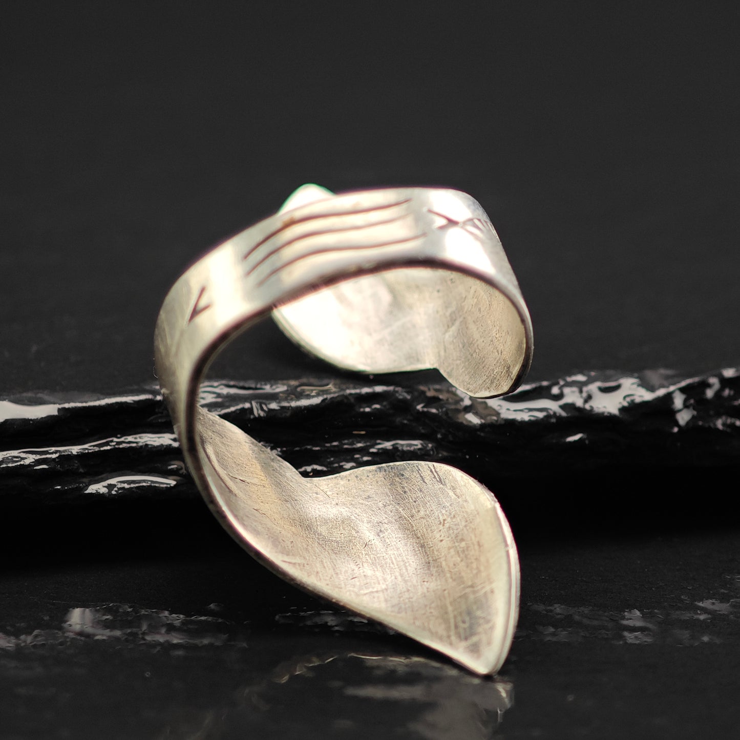 Navajo Inlay Wrap Ring Sterling Silver Sz 8 R6456